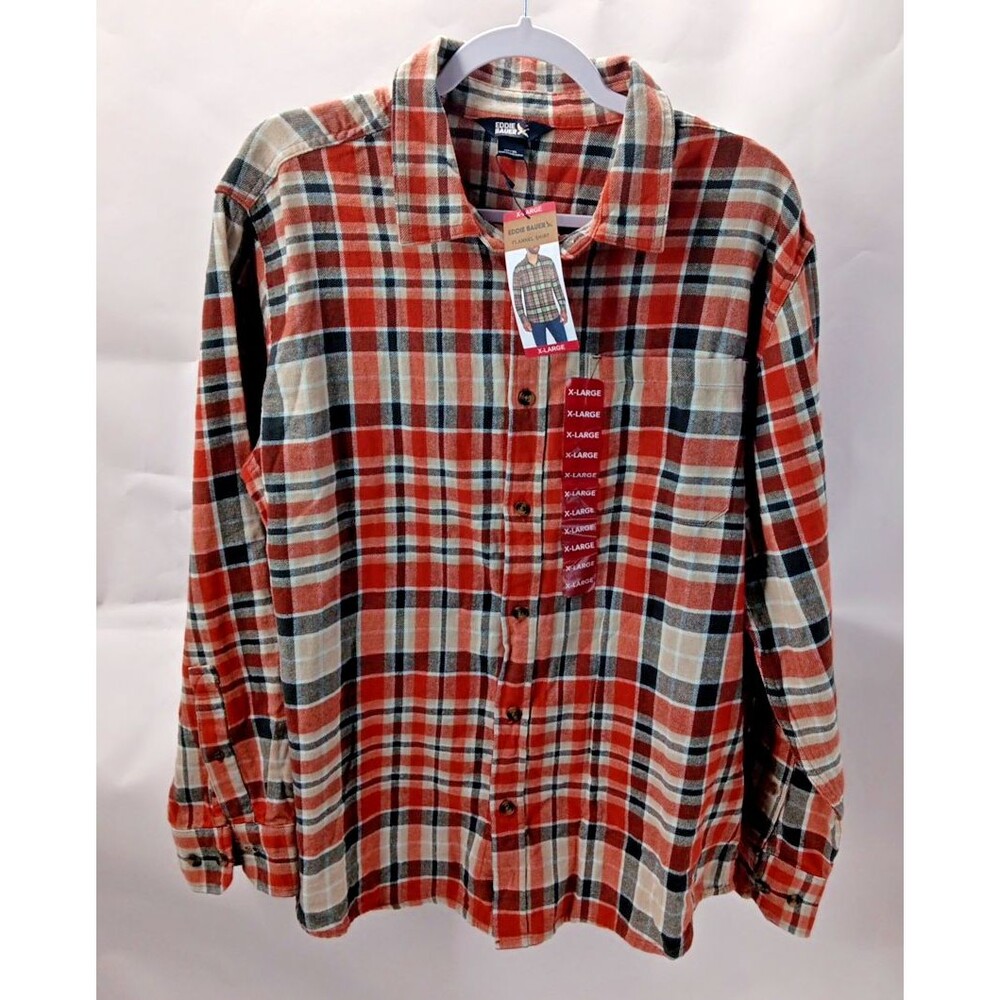 Eddie Bauer Shirt Mens Size X Large Blue/Red Plaid Long Sleeve Button Up Flannel